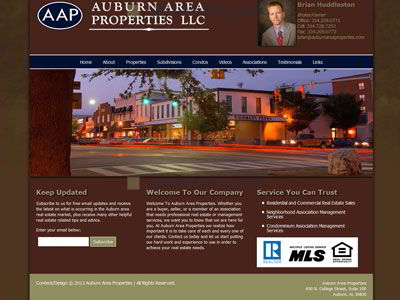 Auburn Area Properties is a residential and commercial real estate company based in Auburn, Alabama.  Our client came to us to redesign the site and bring in more modern features.  For the site design, we focused a professional color palette to complement the logo.  The site is very user friendly and informative on local listings and neighborhoods.