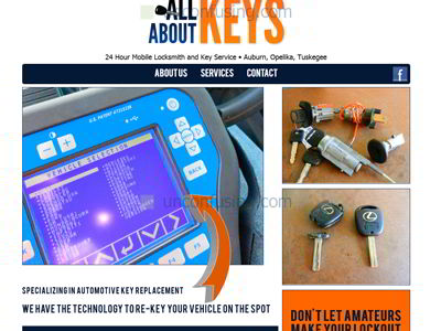 All About Keys is the area's premier mobile locksmith.  They have some really cool technology that can create keys and electronic devices on the spot, which of course we think is fantastic.  Their site is simple but search-friendly with plenty of room to grow.  We also integrated Facebook into their site so folks can see exactly what they are up to and can link to them instantly.