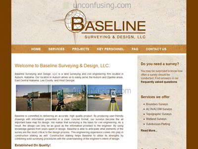 Baseline Surveying and Design, LLC is a land surveying and civil engineering firm in Auburn, Alabama. They came to us wanting a fresh, modern look to their site. We went with an aged, grainy theme that invoked a feeling of what this company does on a day to day basis. We also incorporated a strong dose of search engine optimization to boost their visibility on search engines.