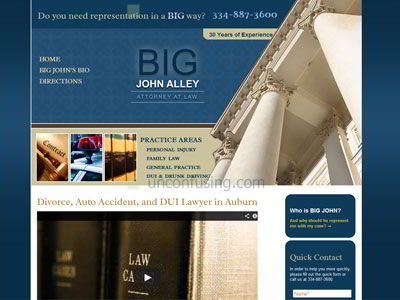 Big John Alley is one of Auburn, Alabama's most well-known and top lawyers representing plaintiffs and defendants throughout Eastern and Central Alabama.  The design is based off the block lettering of the logo and the deep blue colors with the pop of gold.  Since managing the site, we've invested a substantial amount of energy into boosting the content value for search engine marketing purposes.
