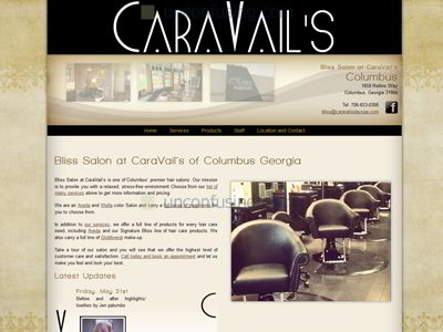 Bliss Salon of Columbus, Georgia was recently acquired by our clients who run CaraVail's Day Spa.  The client wanted to remain consistent with the same design that we created for CaraVail's but unique in content and images.  The website is an accurate relection of CaraVail's personality and the environment of the salon.
