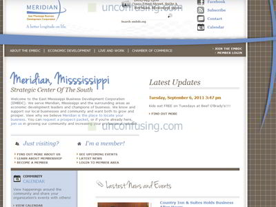 It may look simple and elegant on the front-end, but the code powering this site is amazing.  Unconfusing developed a powerful and robust system that was completely customized to meet the needs of the EMBDC and its staff.  They use this site to communicate with their community and partners -- and don't have to know a thing about websites to make it dynamic.

We designed and currently maintain this site for another company who provides some of EMBDC's on-site needs.

UPDATE: We just rolled out a new version of this website, and it looks slick!  It has full Facebook integration, rolling blog posts, and lots of new fancy design features and fonts!