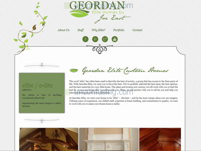 Geordan Elite Homes by Joe East stems from our client Geordan Communities and is a premier custom home builder in and around Auburn, Alabama.  For the design, we once again wanted to capture the essence of Geordan Elite Homes so we looked to the focal leaf in the logo.  Based on the leaf, shades of green, and the idea of what Geordan Elite represents - excellence and elegance - we achieved the perfect design for this site.