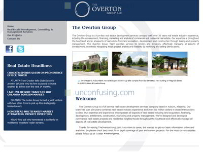 The Overton Group is a full service real estate development services company located in Auburn, Alabama.  The client wanted a website that was informative as well as easy to navigate for visitors.  The site turned out to be a great manifestation of the Overton Group and what services they provide.