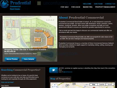 Prudential Commercial's site is sleek and dark, and we like it!  We worked with a great company that provides real estate listings and incorporated their database into this site that we designed and maintain.  We built a custom a mapping feature on the site, and the front page features a ticker-feed from their Twitter account.  Prudential Commercial's property search is very simple and gives big bold pictures that helps their clients connect with potential property.