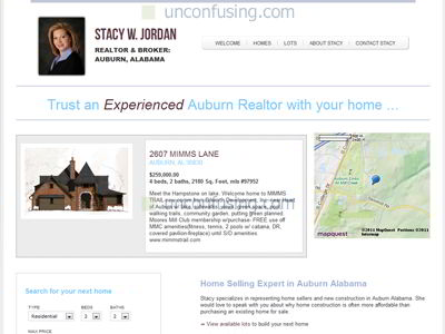 Stacy Jordan is a Realtor in Auburn Alabama.  Her site is a state-of-the-art website that pulls in her listings and prominently displays them to increase her client's visibility online using custom software we designed for her.
