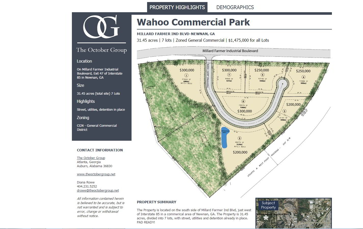 Wahoo Commercial Park is a property for sale by The October Group in Newnan, Georgia. The realty company wanted to heavily market this large property so they called us to give it a web site! Simple and informative is what makes this web site special.